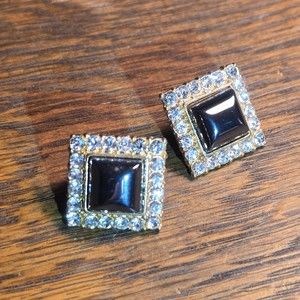 Hematite & "diamond* earring pair - - Vintage '80s Sparkle jewelry